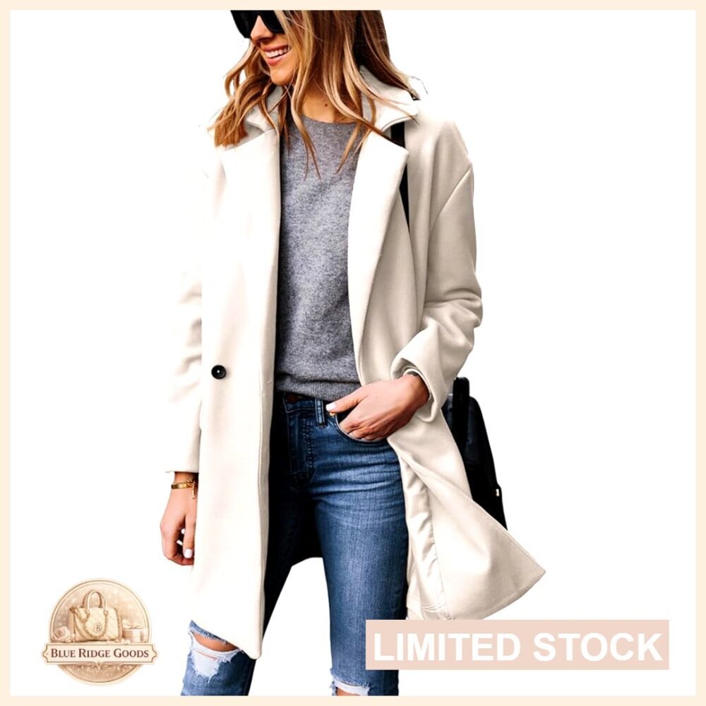Classic Notched Lapel Wool Blend Pea Coat Blazer Style Winter Overcoat